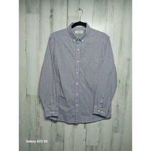 Hawker Rye Mens Button Down Shirt Blue Orange Plaid Long Sleeve Large Short